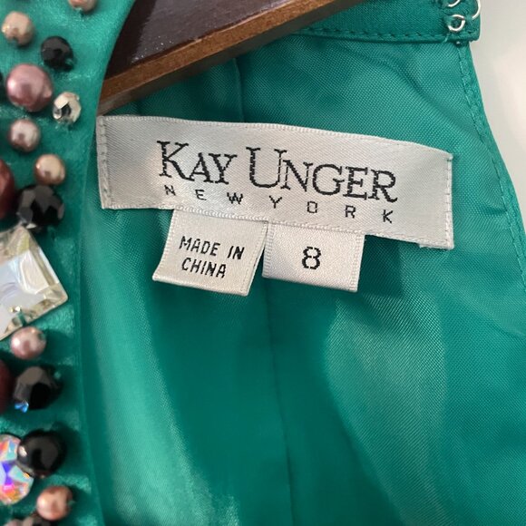 Kay Unger Green/Teal Cocktail Dress Size 8 Beaded Halter keyhole back lined - Picture 5 of 8